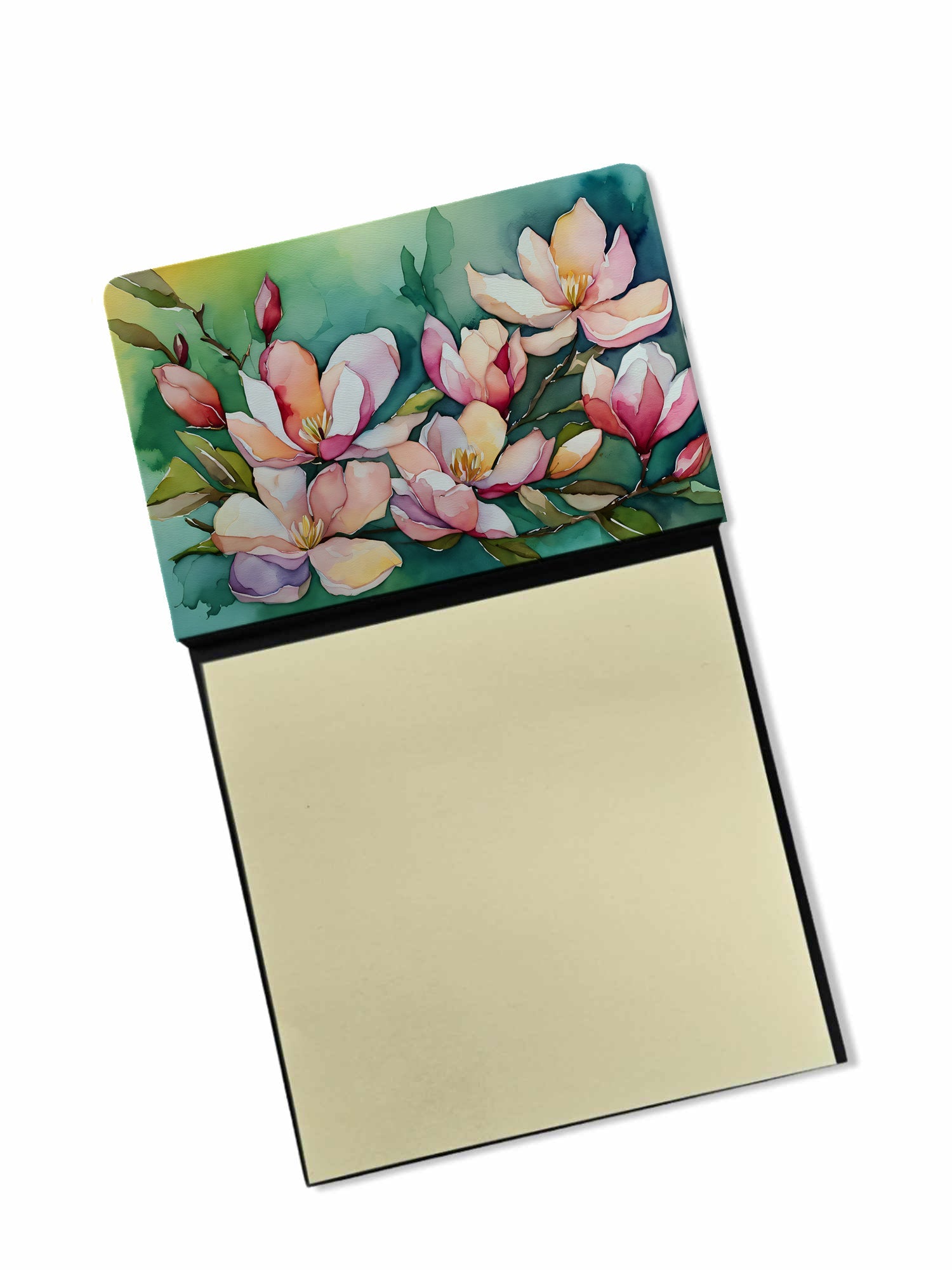 Louisiana Magnolias in Watercolor Watercolor Sticky Note Holder Refillable Dispenser Desk Accessory 3x3 Pad Gift