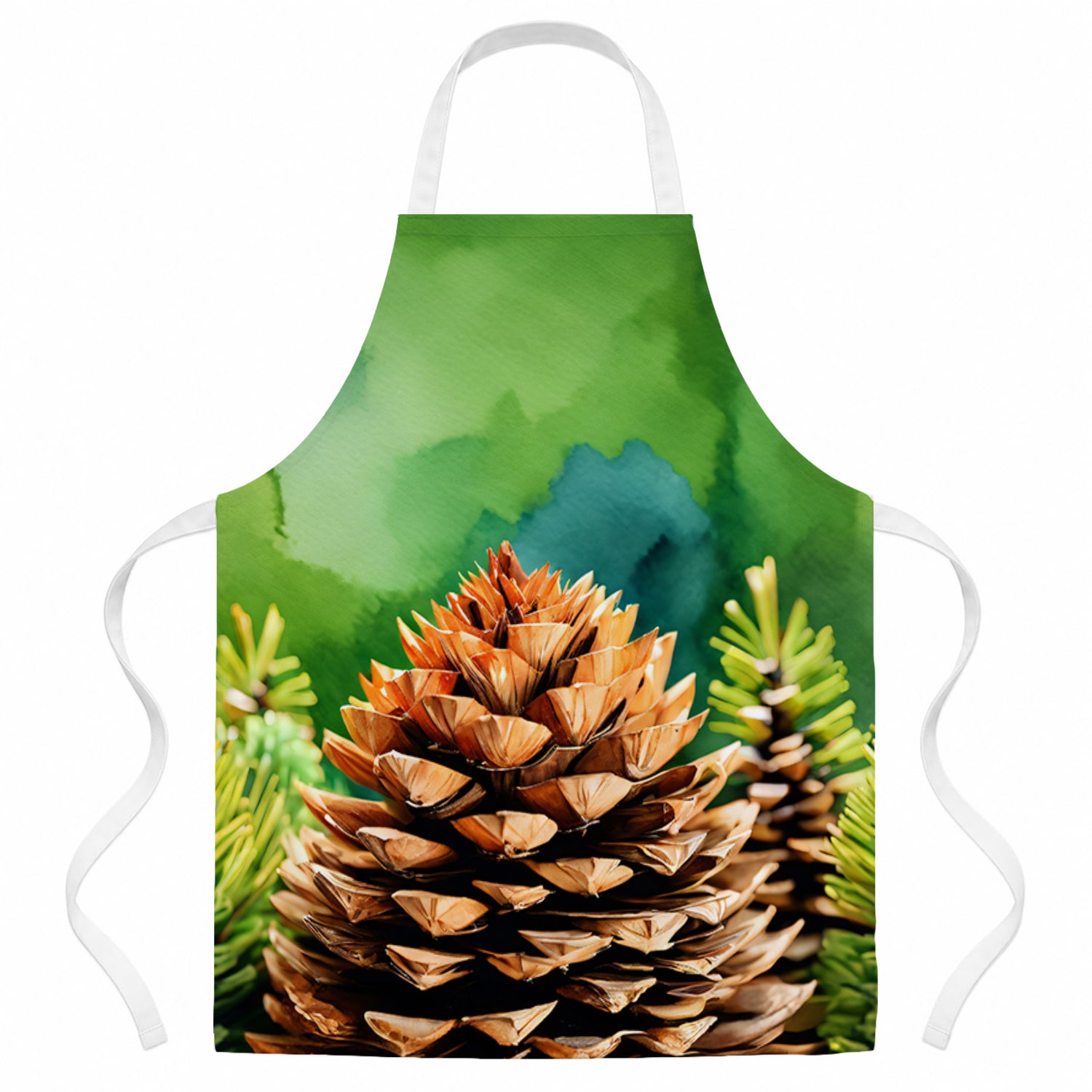 Maine White Pine Cone and Tassels in Watercolor Apron Cooking Kitchen Server Baking Crafts Gardening for Adult Women Men, Unisex, Large, Multicolor