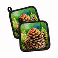 Maine White Pine Cone and Tassels in Watercolor Pot Holder Set of 2 Heat Resistant Quilted Hot Pads 7.5 x 7.5 Inch, Insulated Kitchen Trivets for Cooking & Baking