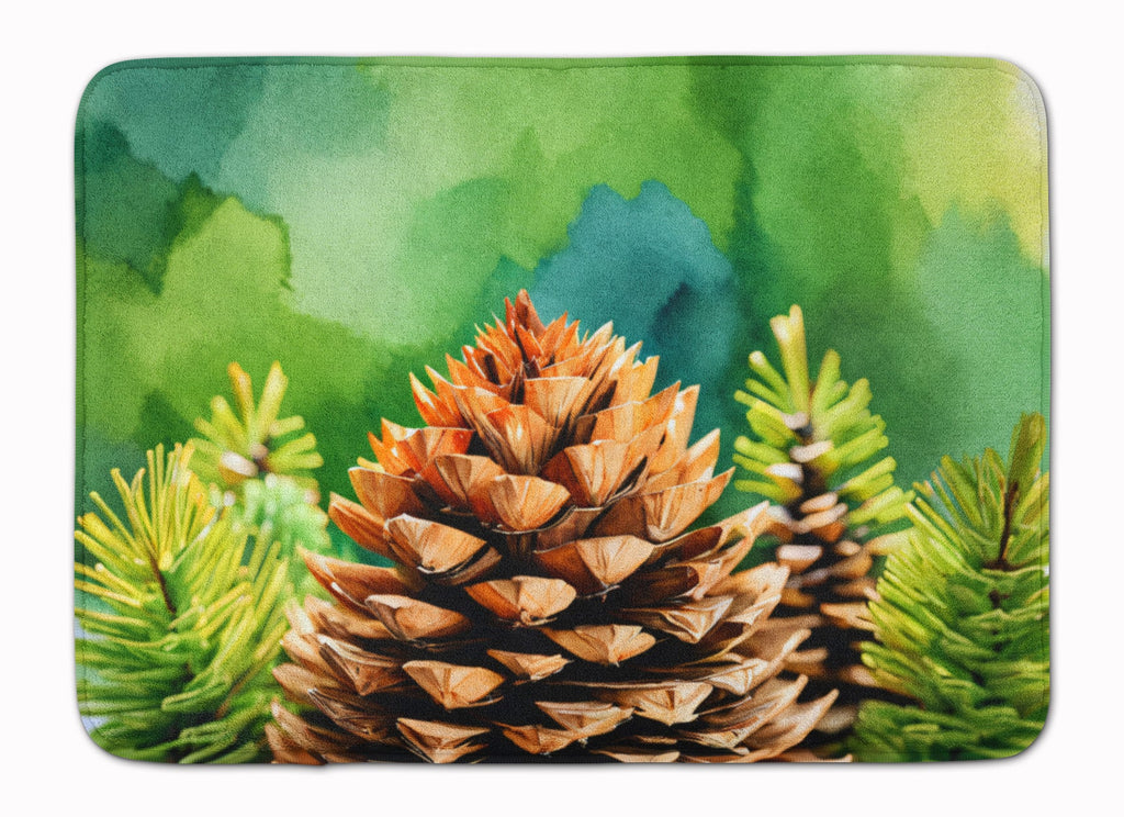 Maine White Pine Cone and Tassels in Watercolor Memory Foam Kitchen Mat Machine Washable Anti-Fatigue Cushion Comfort Bath or Kitchen Rug