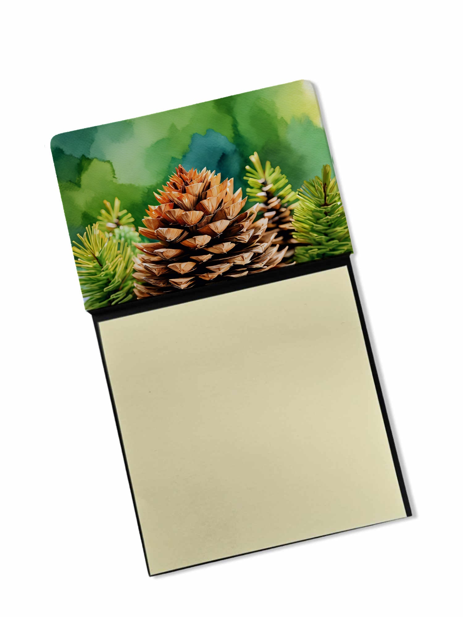 Maine White Pine Cone and Tassels in Watercolor Watercolor Sticky Note Holder Refillable Dispenser Desk Accessory 3x3 Pad Gift