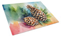 Maine White Pine Cone and Tassels in Watercolor Cutting Board Tempered Glass Kitchen Cutting Surface, Heat Resistant Chopping, Non-Slip Feet, Food Prep & Serving