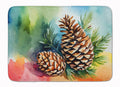 Maine White Pine Cone and Tassels in Watercolor Memory Foam Kitchen Mat Machine Washable Anti-Fatigue Cushion Comfort Bath or Kitchen Rug