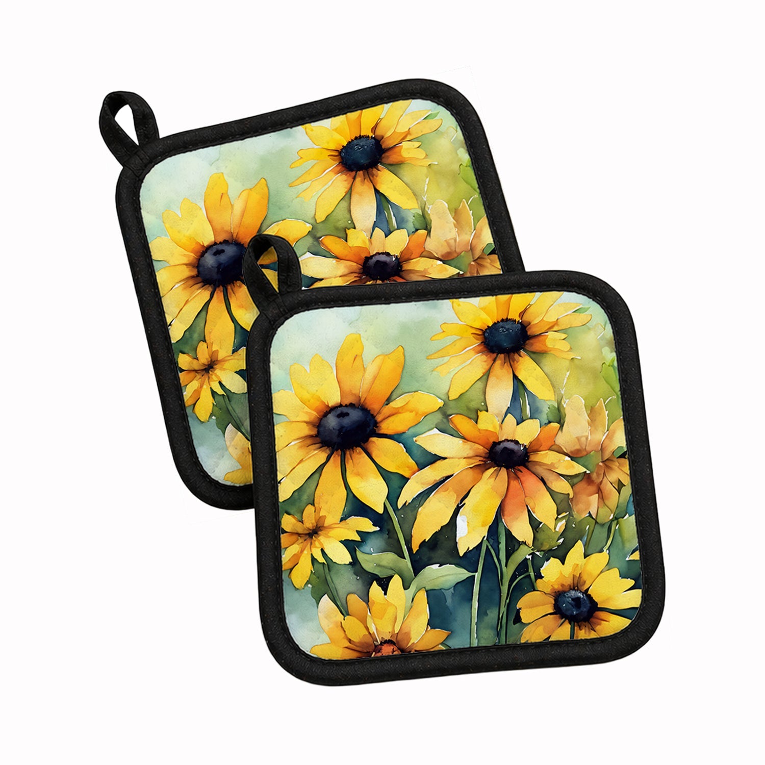 Maryland Black-Eyed Susans in Watercolor Pot Holder Set of 2 Heat Resistant Quilted Hot Pads 7.5 x 7.5 Inch, Insulated Kitchen Trivets for Cooking & Baking
