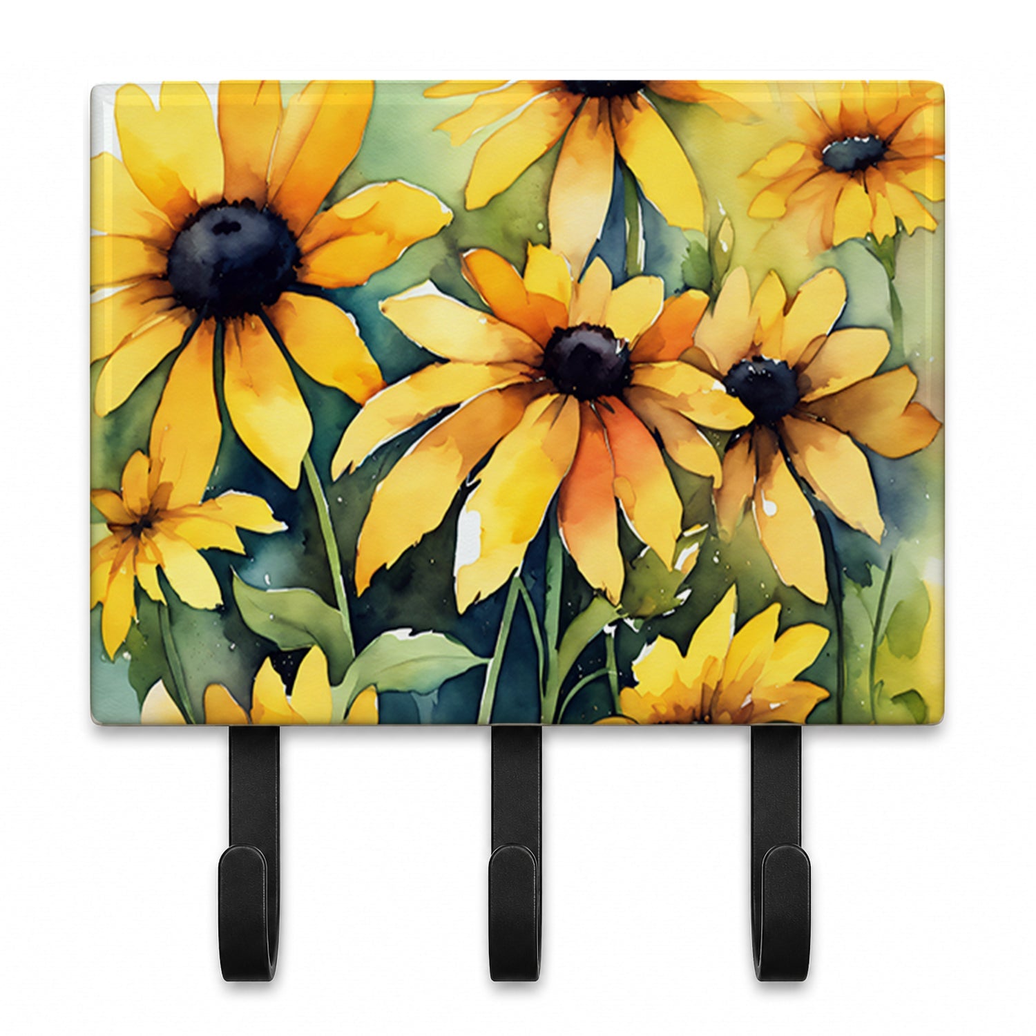 Maryland Black-Eyed Susans in Watercolor Leash or Key Holder Wall Hooks, Coat Rack Wall Mount, for Hanging Keys, Towels, Aprons, Leashes