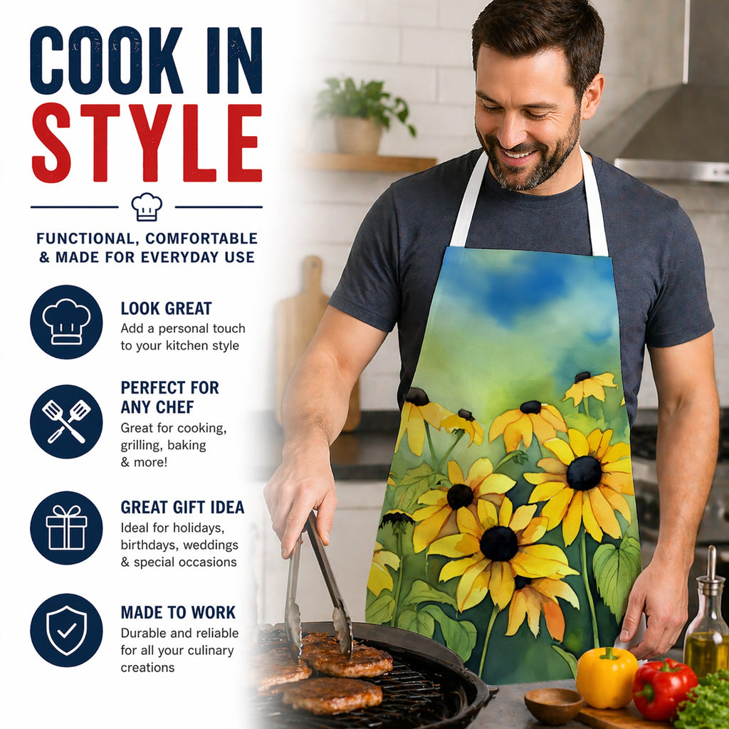 Maryland Black-Eyed Susans in Watercolor Apron Cooking Kitchen Server Baking Crafts Gardening for Adult Women Men, Unisex, Large, Multicolor