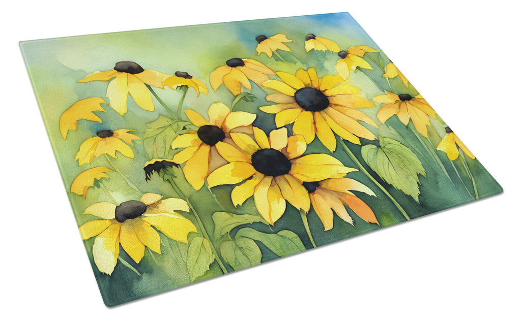 Maryland Black-Eyed Susans in Watercolor Cutting Board Tempered Glass Kitchen Cutting Surface, Heat Resistant Chopping, Non-Slip Feet, Food Prep & Serving