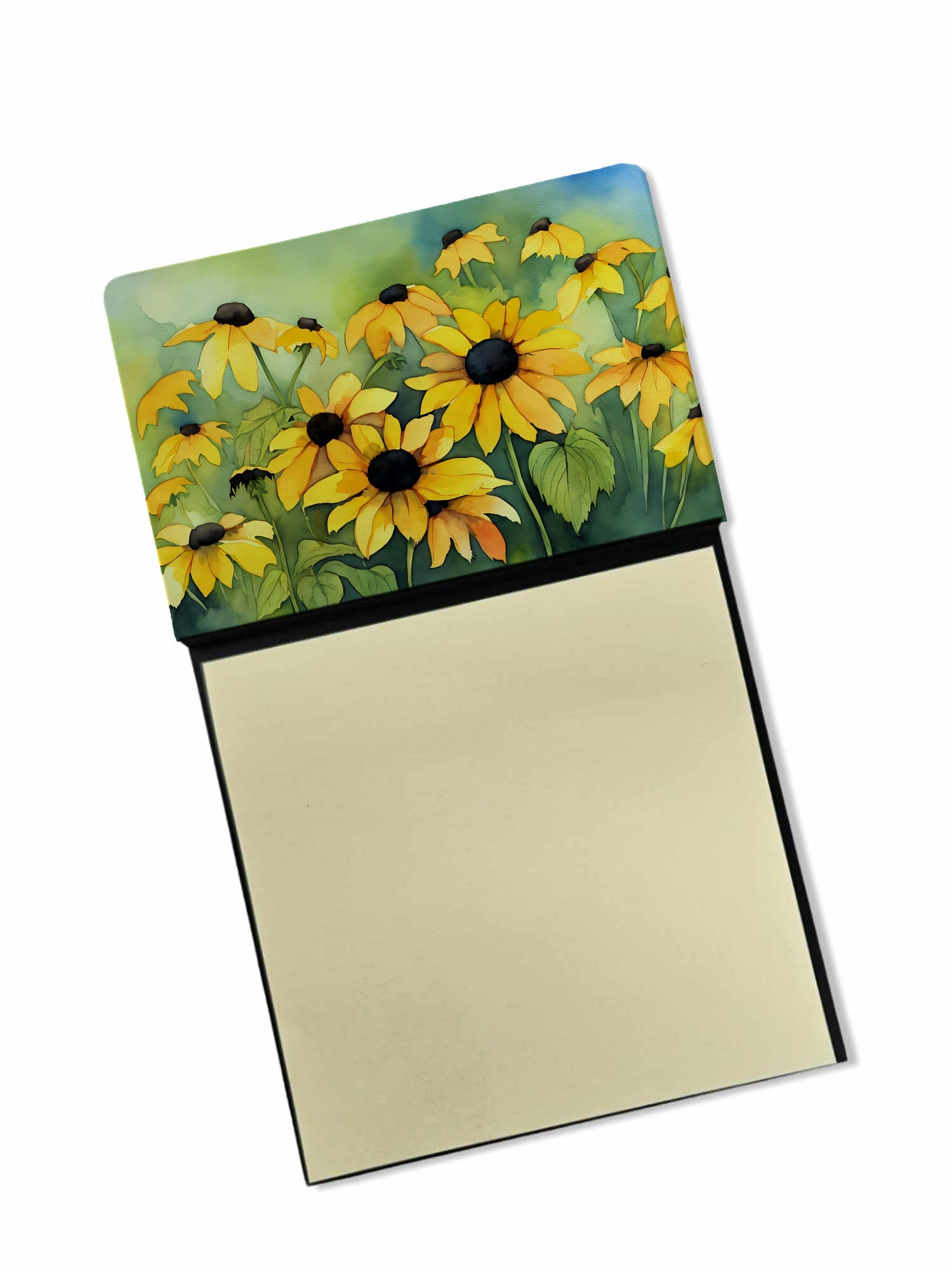 Maryland Black-Eyed Susans in Watercolor Watercolor Sticky Note Holder Refillable Dispenser Desk Accessory 3x3 Pad Gift