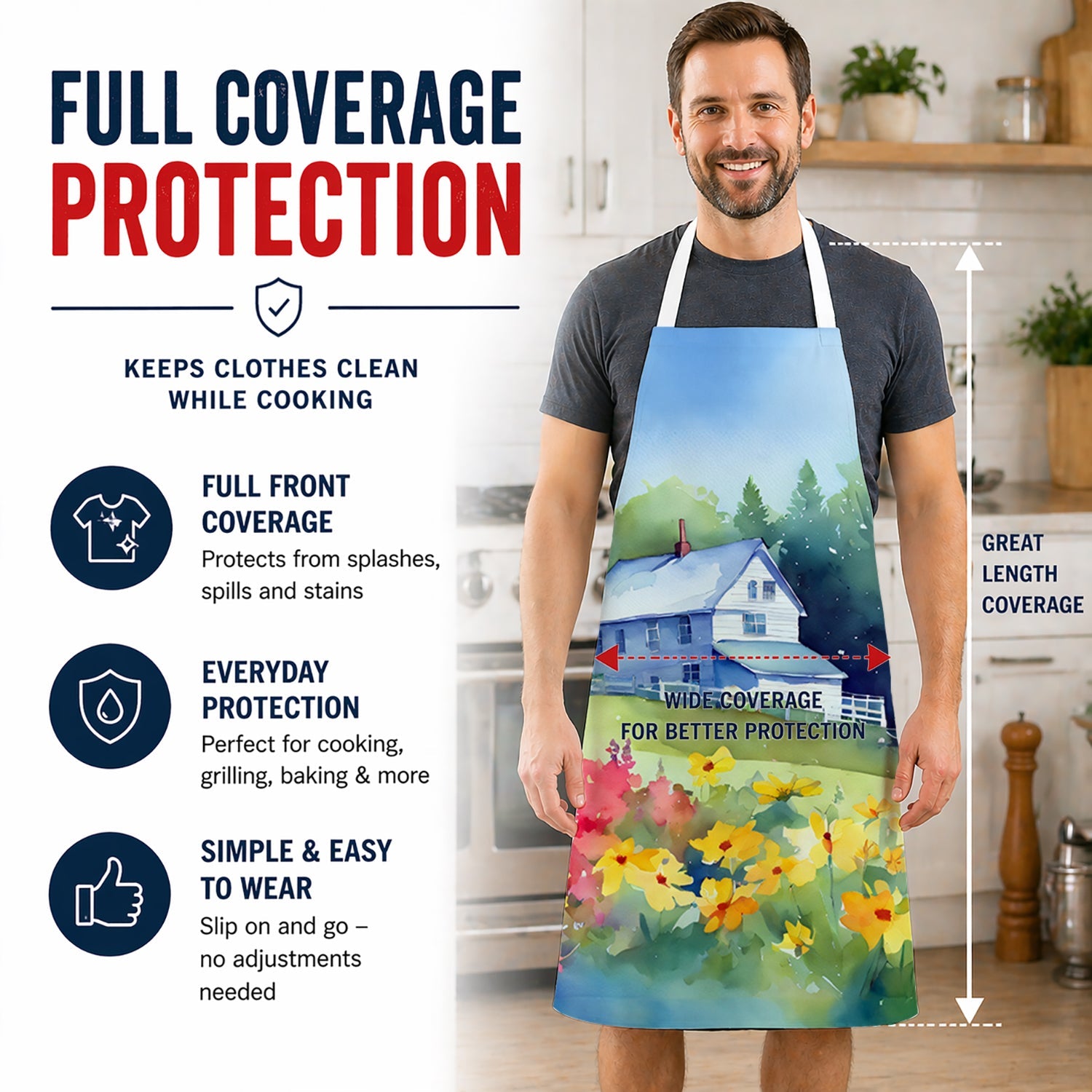 Massachusetts Mayflowers in Watercolor Apron Cooking Kitchen Server Baking Crafts Gardening for Adult Women Men, Unisex, Large, Multicolor