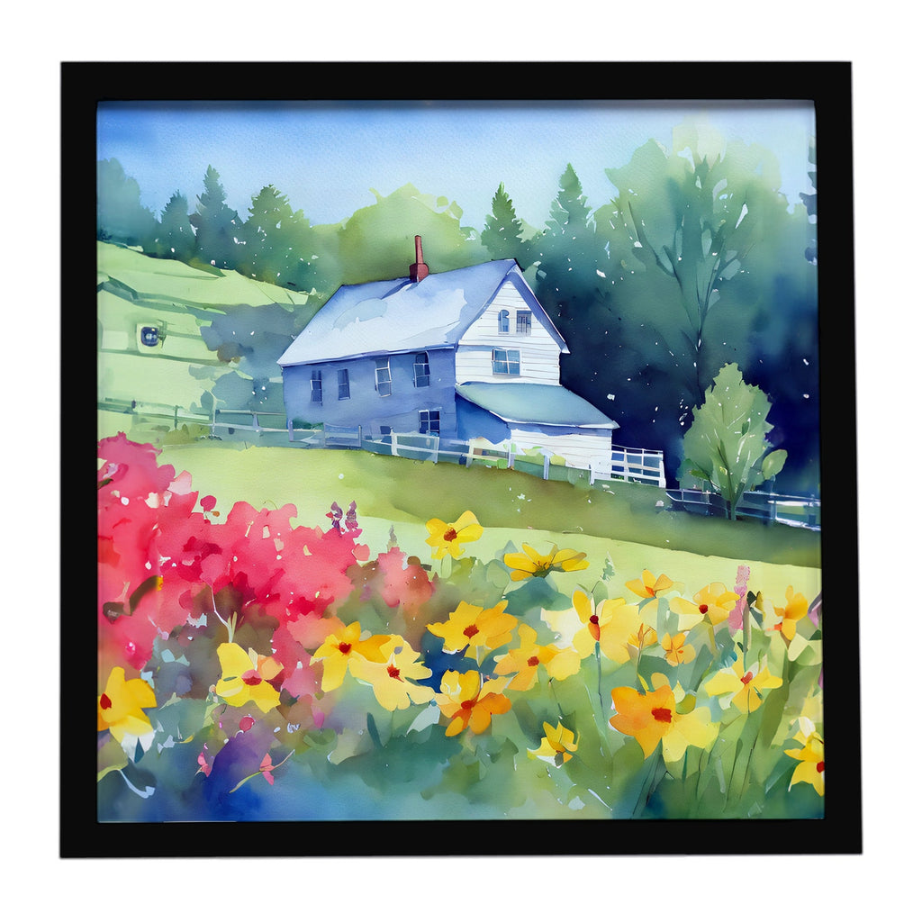 Massachusetts Mayflowers in Watercolor Framed Metal Print Bathroom, Kitchen, Office, Home Decor Wall Art Ready to Hang, Square, 8X8