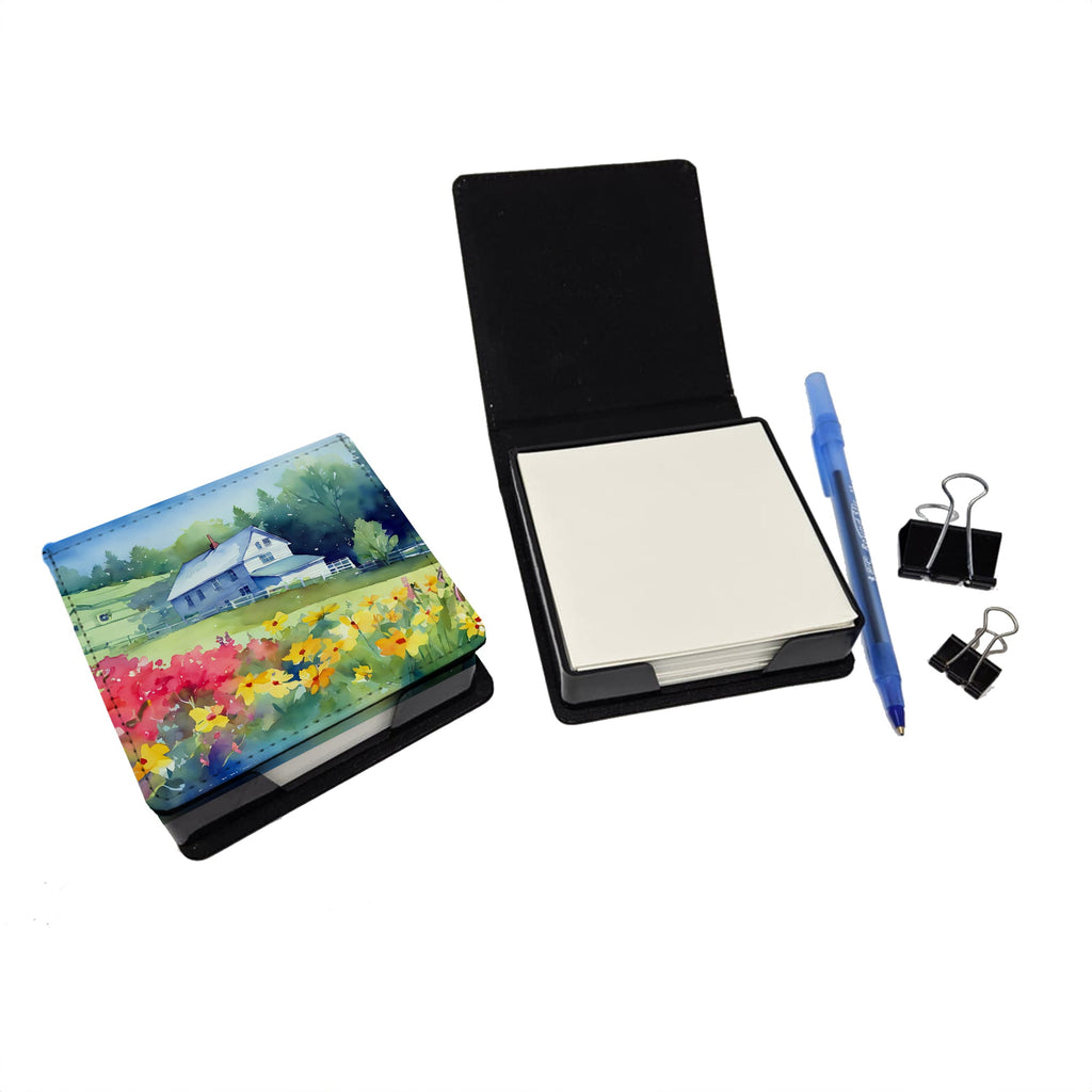 Massachusetts Mayflowers in Watercolor PU Leather Note Paper Holder with Artist-Designed Cover, Desk Accessory, Office Gift