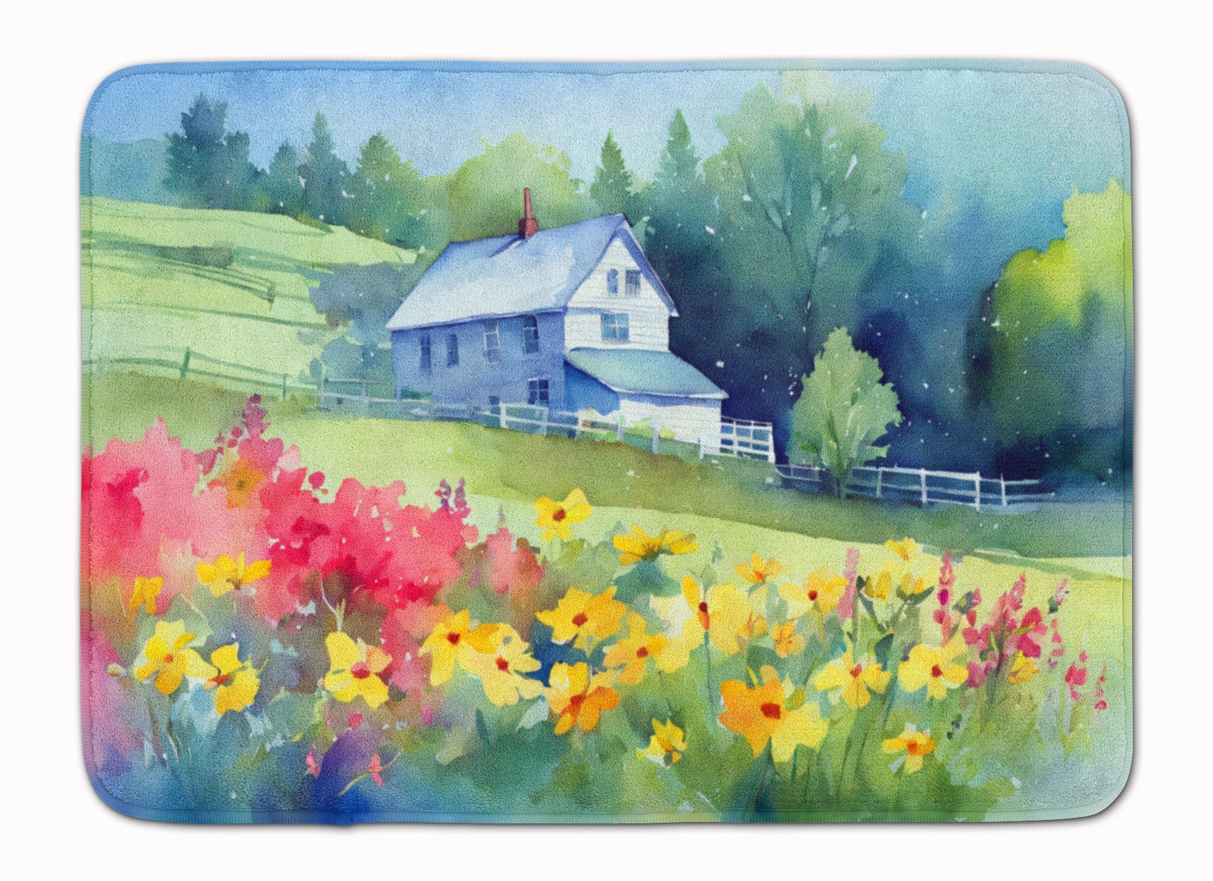 Massachusetts Mayflowers in Watercolor Memory Foam Kitchen Mat Machine Washable Anti-Fatigue Cushion Comfort Bath or Kitchen Rug