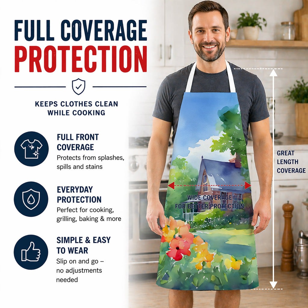 Massachusetts Mayflowers in Watercolor Apron Cooking Kitchen Server Baking Crafts Gardening for Adult Women Men, Unisex, Large, Multicolor