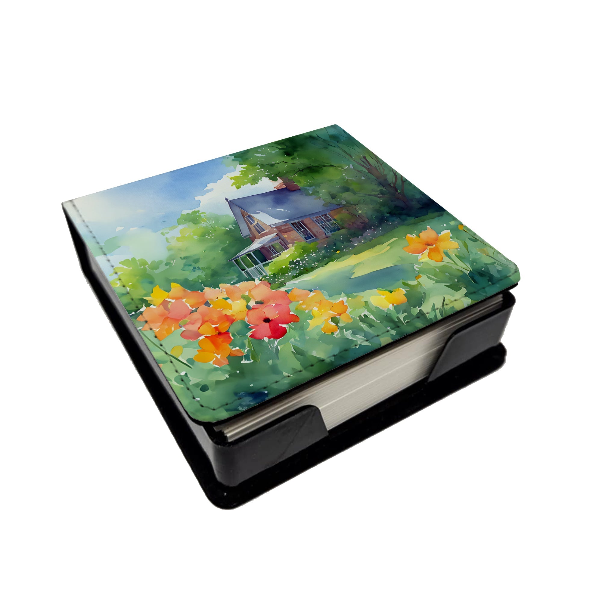 Massachusetts Mayflowers in Watercolor PU Leather Note Paper Holder with Artist-Designed Cover, Desk Accessory, Office Gift