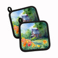 Massachusetts Mayflowers in Watercolor Pot Holder Set of 2 Heat Resistant Quilted Hot Pads 7.5 x 7.5 Inch, Insulated Kitchen Trivets for Cooking & Baking
