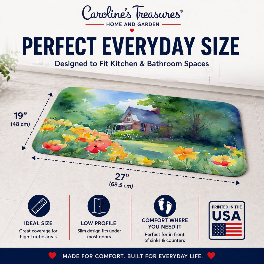 Massachusetts Mayflowers in Watercolor Memory Foam Kitchen Mat Machine Washable Anti-Fatigue Cushion Comfort Bath or Kitchen Rug