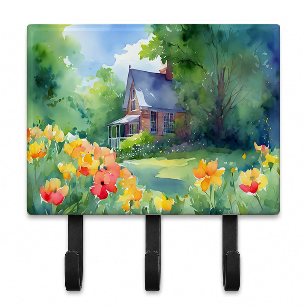 Massachusetts Mayflowers in Watercolor Leash or Key Holder Wall Hooks, Coat Rack Wall Mount, for Hanging Keys, Towels, Aprons, Leashes