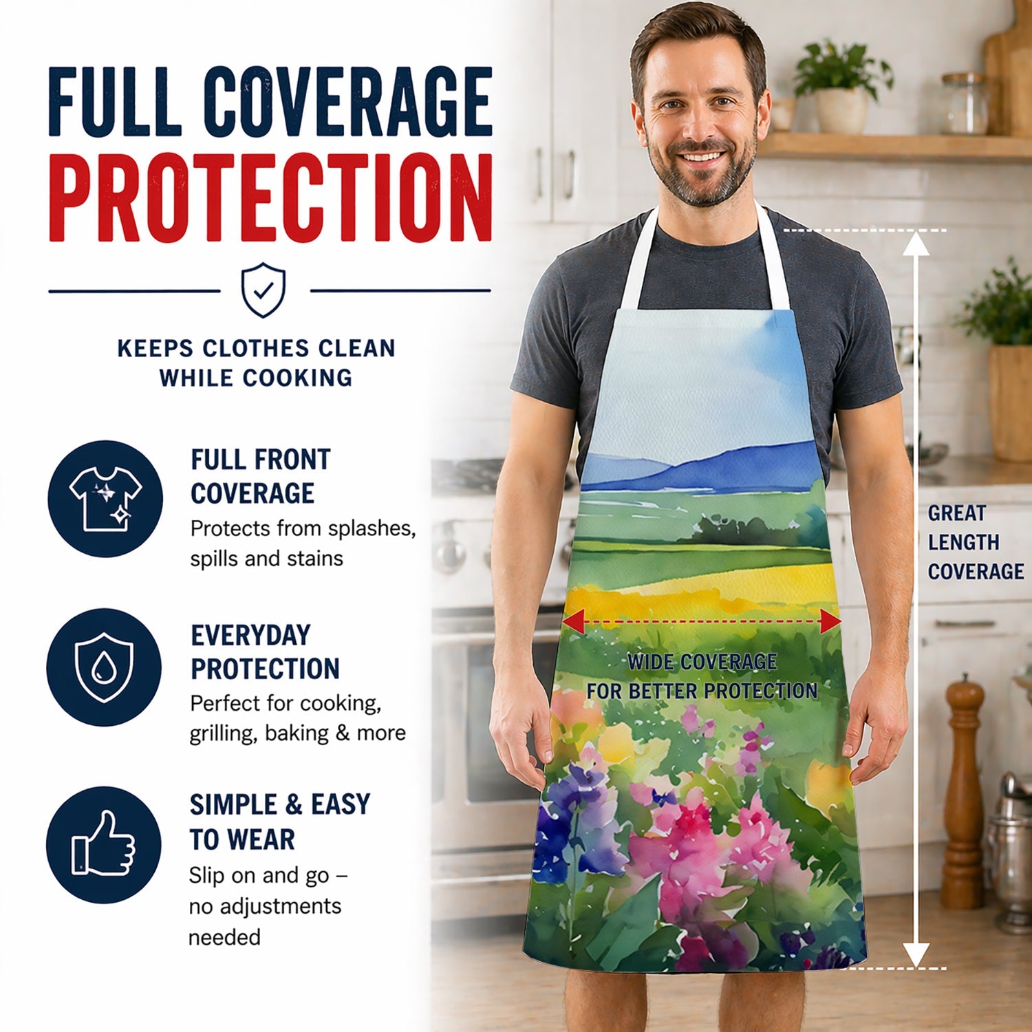 Massachusetts Mayflowers in Watercolor Apron Cooking Kitchen Server Baking Crafts Gardening for Adult Women Men, Unisex, Large, Multicolor
