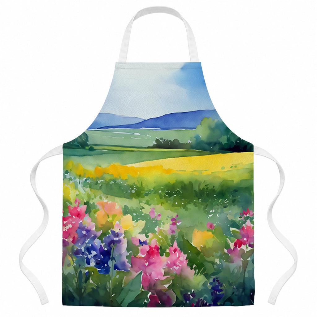 Massachusetts Mayflowers in Watercolor Apron Cooking Kitchen Server Baking Crafts Gardening for Adult Women Men, Unisex, Large, Multicolor