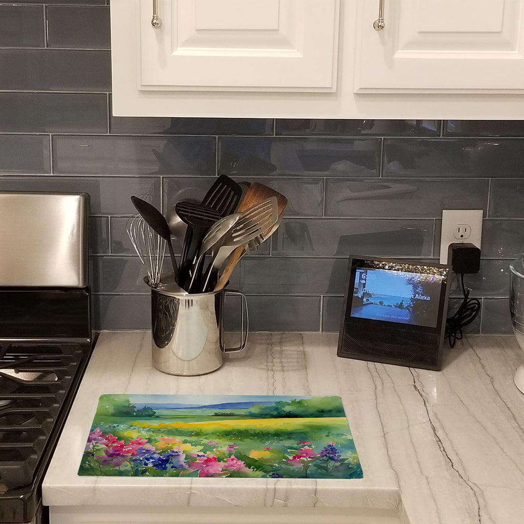 Massachusetts Mayflowers in Watercolor Cutting Board Tempered Glass Kitchen Cutting Surface, Heat Resistant Chopping, Non-Slip Feet, Food Prep & Serving