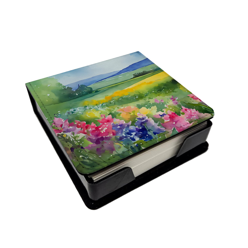 Massachusetts Mayflowers in Watercolor PU Leather Note Paper Holder with Artist-Designed Cover, Desk Accessory, Office Gift