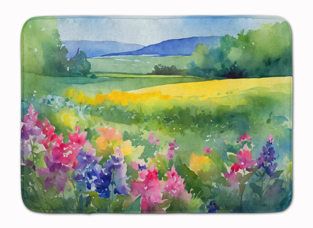 Massachusetts Mayflowers in Watercolor Memory Foam Kitchen Mat Machine Washable Anti-Fatigue Cushion Comfort Bath or Kitchen Rug