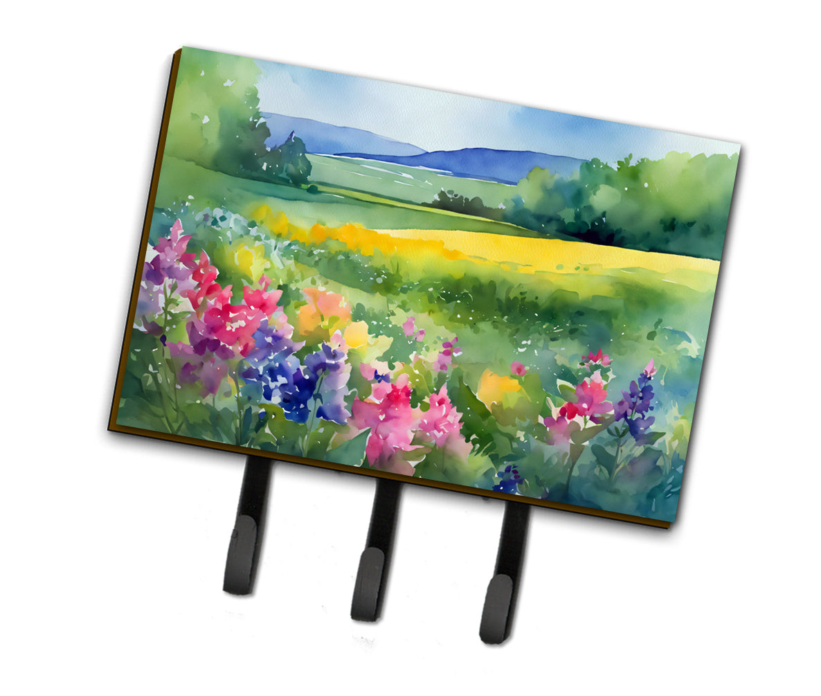 Massachusetts Mayflowers in Watercolor Leash or Key Holder Wall Hooks, Coat Rack Wall Mount, for Hanging Keys, Towels, Aprons, Leashes