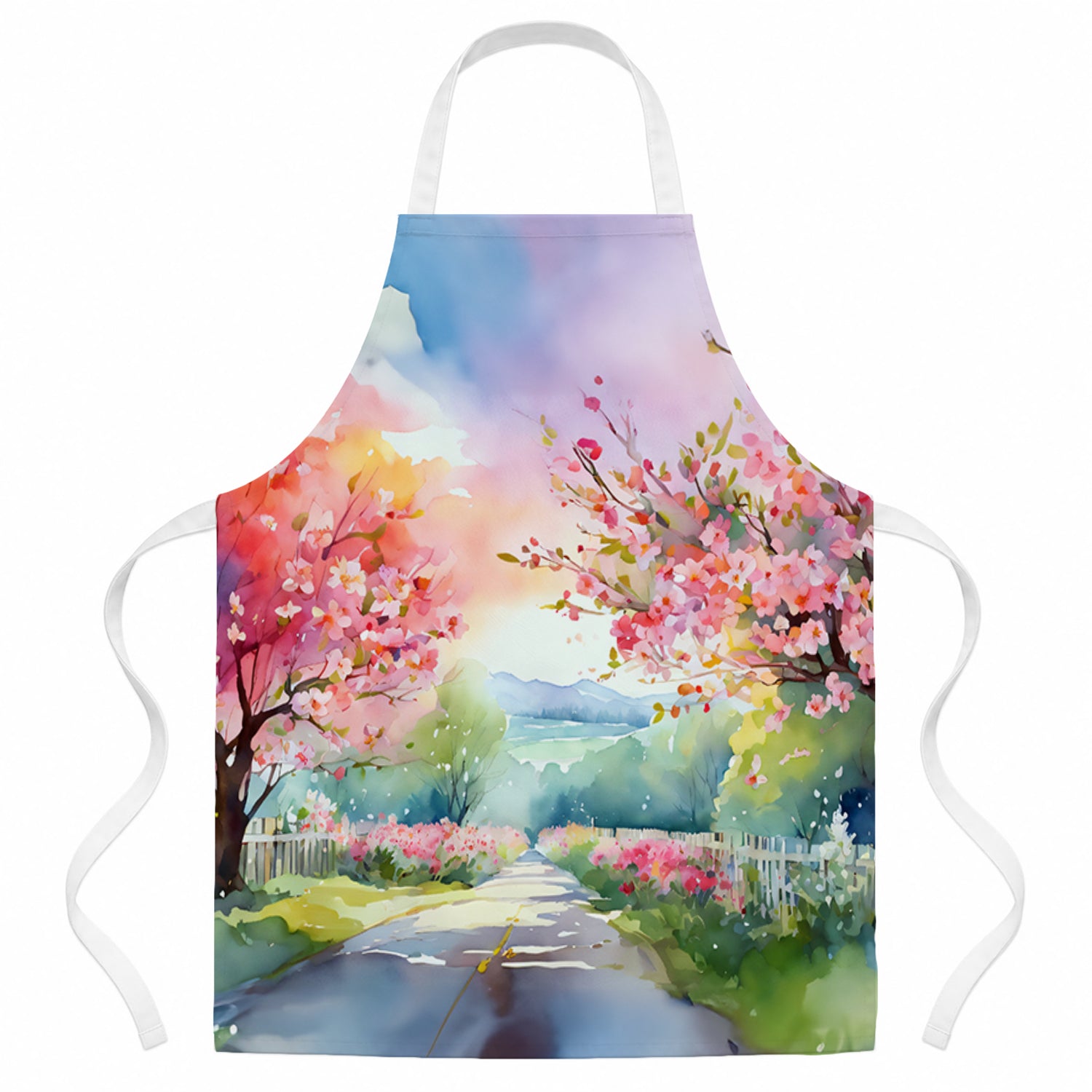 Michigan Apple Blossoms in Watercolor Apron Cooking Kitchen Server Baking Crafts Gardening for Adult Women Men, Unisex, Large, Multicolor