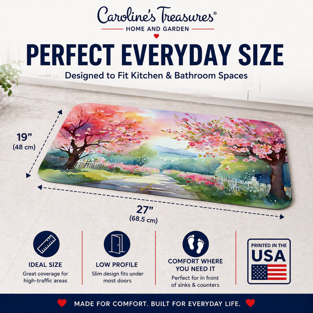Michigan Apple Blossoms in Watercolor Memory Foam Kitchen Mat Machine Washable Anti-Fatigue Cushion Comfort Bath or Kitchen Rug