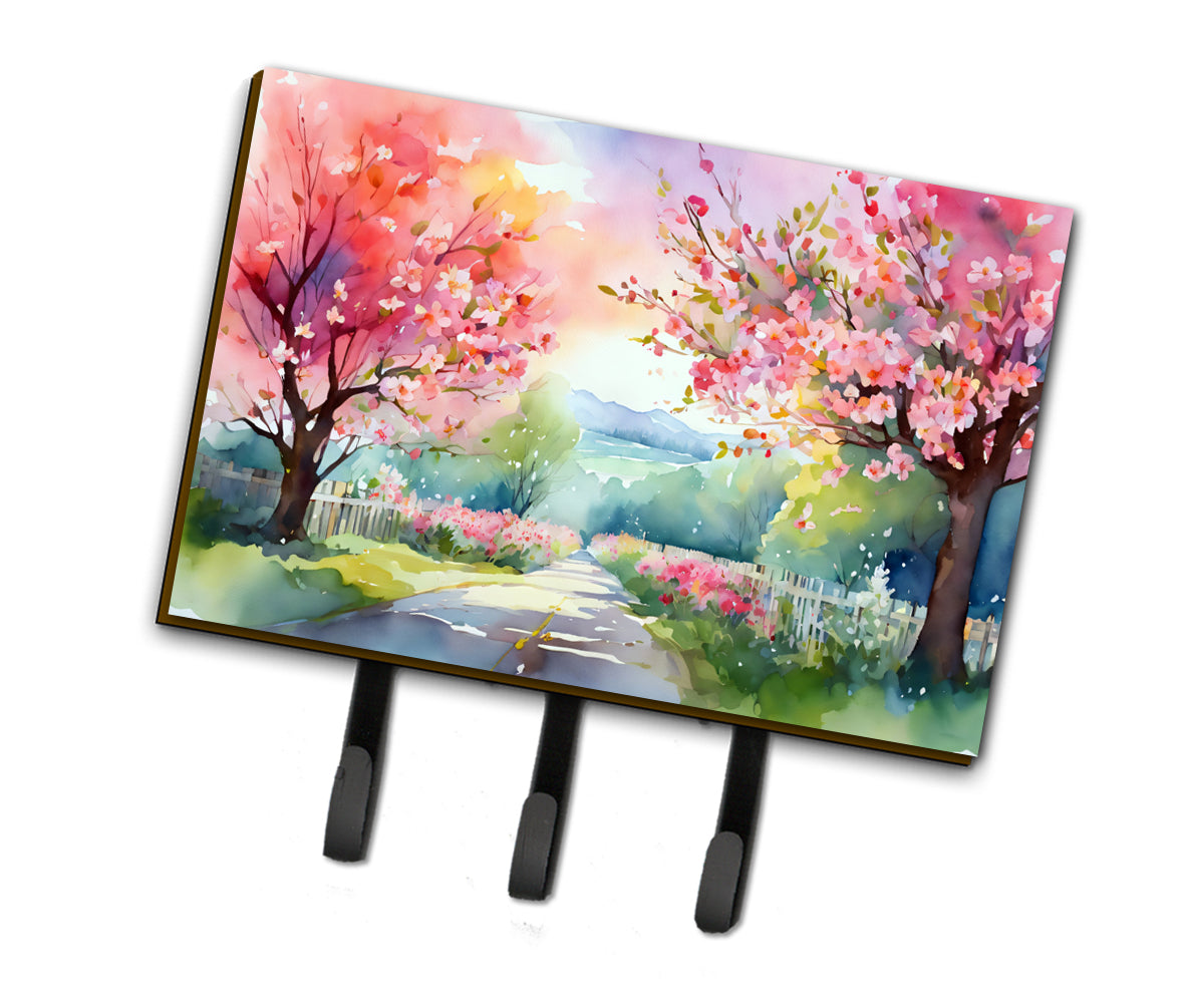 Michigan Apple Blossoms in Watercolor Leash or Key Holder Wall Hooks, Coat Rack Wall Mount, for Hanging Keys, Towels, Aprons, Leashes