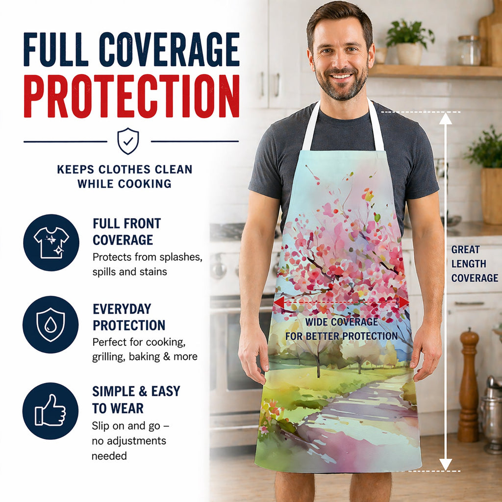 Michigan Apple Blossoms in Watercolor Apron Cooking Kitchen Server Baking Crafts Gardening for Adult Women Men, Unisex, Large, Multicolor