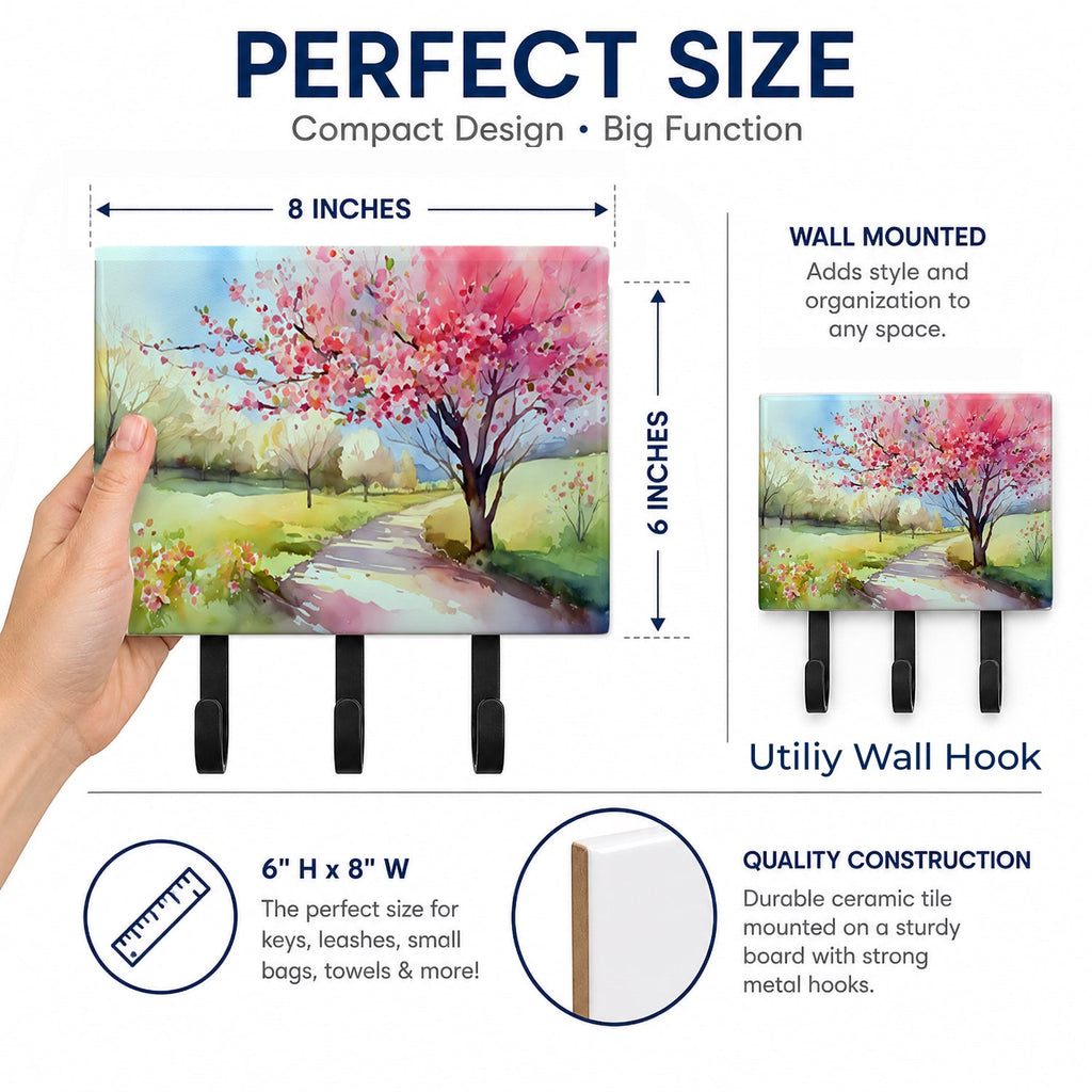 Michigan Apple Blossoms in Watercolor Leash or Key Holder Wall Hooks, Coat Rack Wall Mount, for Hanging Keys, Towels, Aprons, Leashes