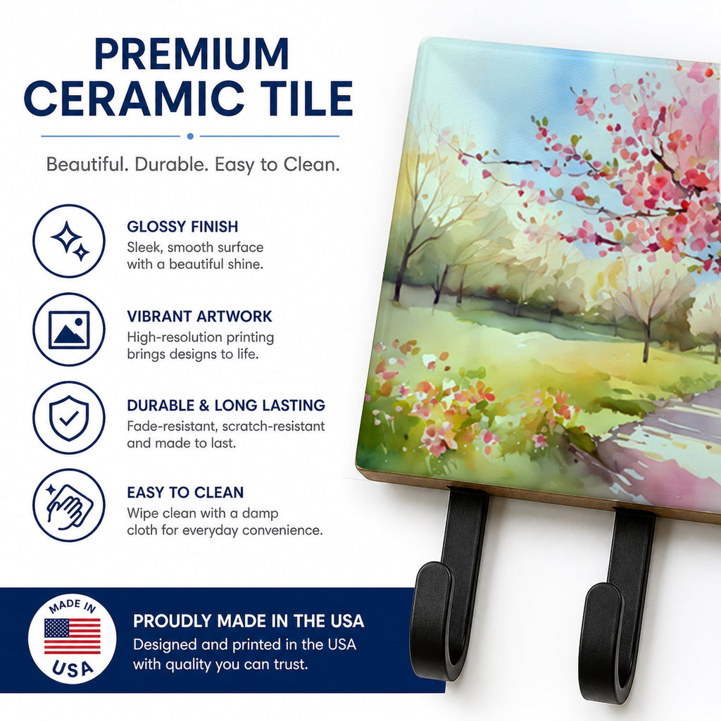 Michigan Apple Blossoms in Watercolor Leash or Key Holder Wall Hooks, Coat Rack Wall Mount, for Hanging Keys, Towels, Aprons, Leashes