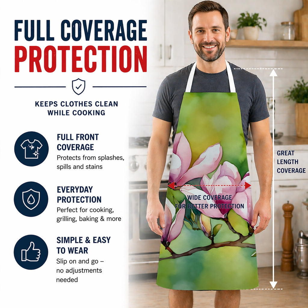 Mississippi Magnolia in Watercolor Apron Cooking Kitchen Server Baking Crafts Gardening for Adult Women Men, Unisex, Large, Multicolor