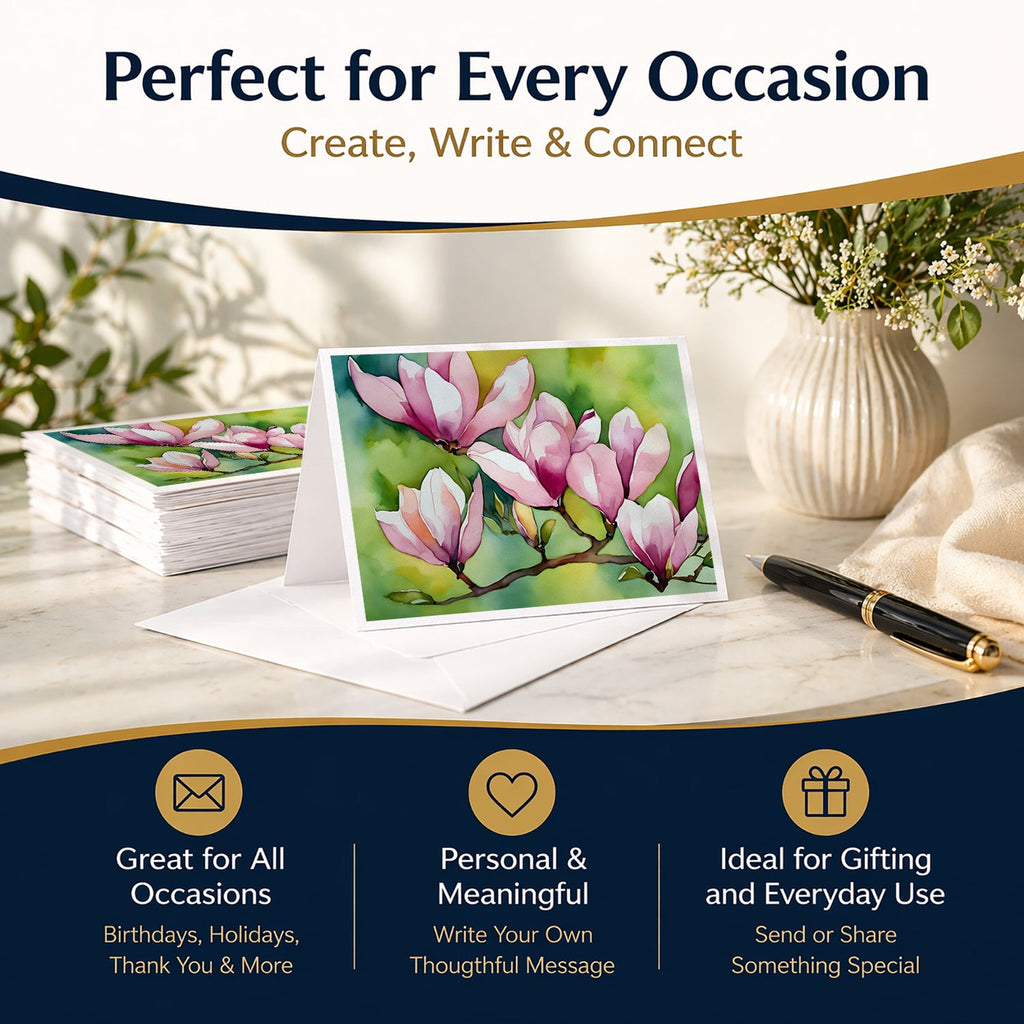 Mississippi Magnolia in Watercolor Greeting Cards Pack of 8 Blank Cards with Envelopes Whimsical A7 Size 5x7