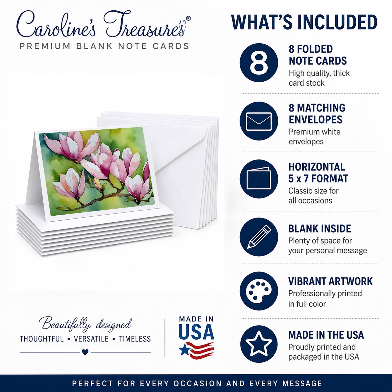 Mississippi Magnolia in Watercolor Greeting Cards Pack of 8 Blank Cards with Envelopes Whimsical A7 Size 5x7