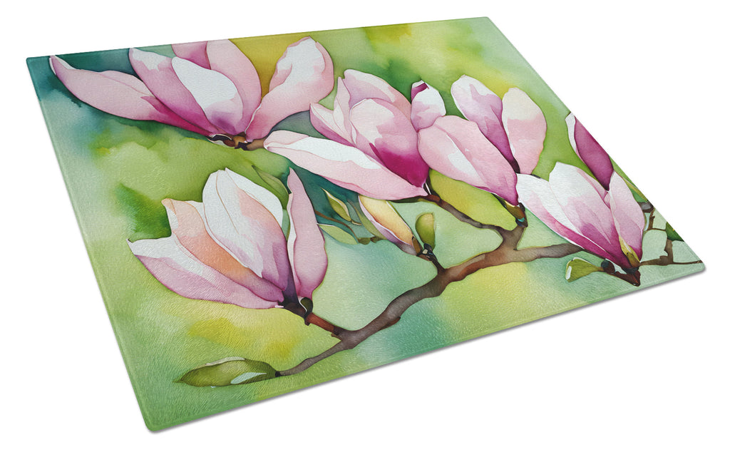 Mississippi Magnolia in Watercolor Cutting Board Tempered Glass Kitchen Cutting Surface, Heat Resistant Chopping, Non-Slip Feet, Food Prep & Serving