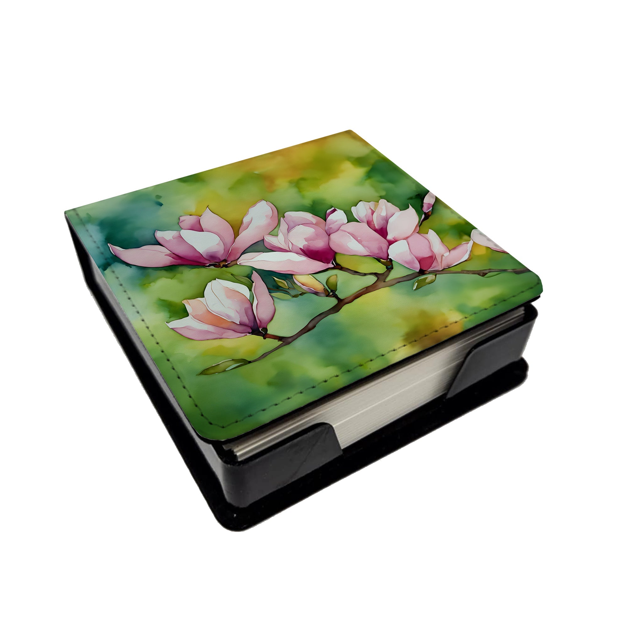 Mississippi Magnolia in Watercolor PU Leather Note Paper Holder with Artist-Designed Cover, Desk Accessory, Office Gift