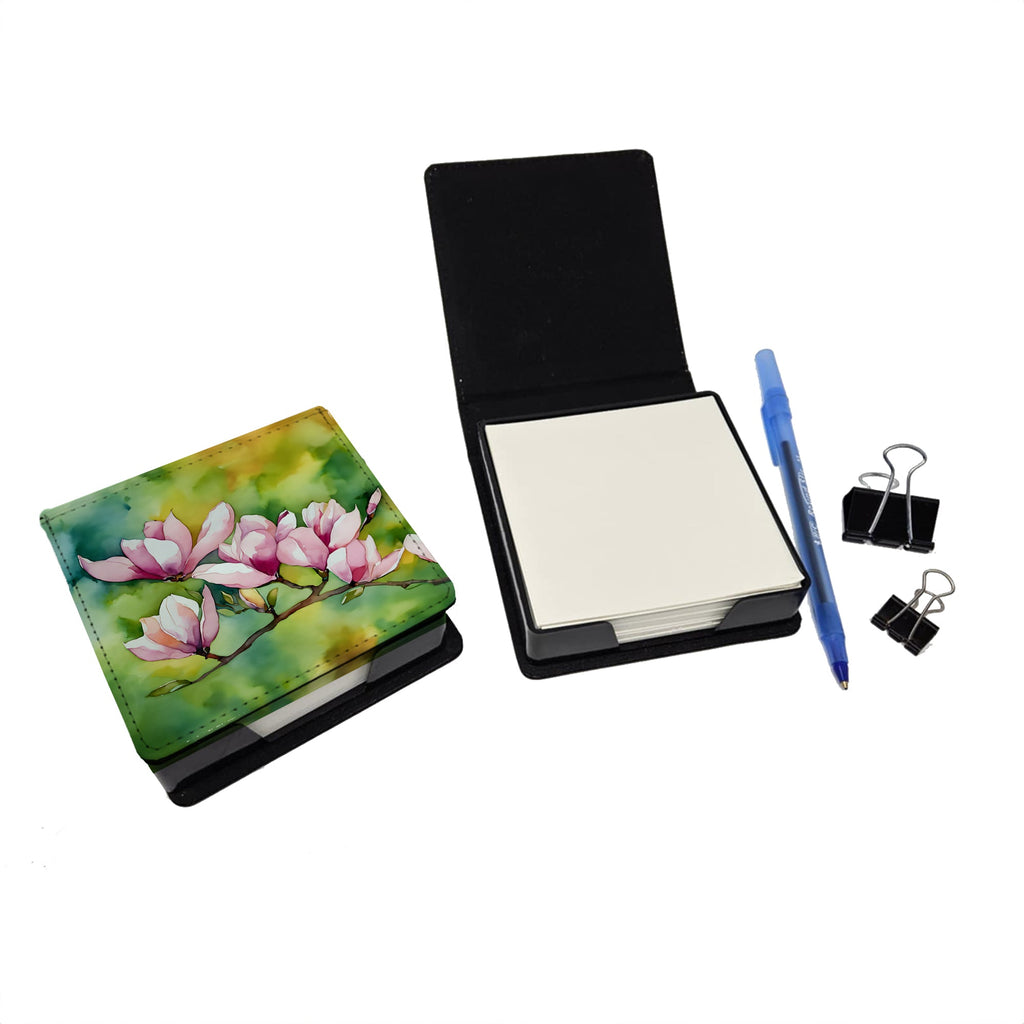 Mississippi Magnolia in Watercolor PU Leather Note Paper Holder with Artist-Designed Cover, Desk Accessory, Office Gift