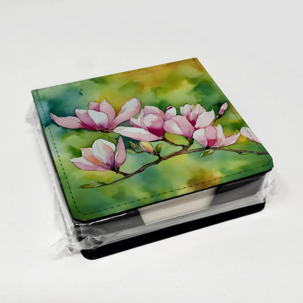 Mississippi Magnolia in Watercolor PU Leather Note Paper Holder with Artist-Designed Cover, Desk Accessory, Office Gift