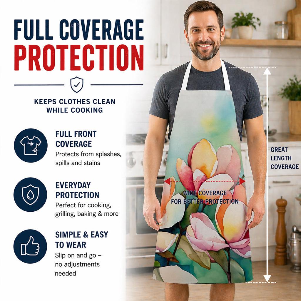 Mississippi Magnolia in Watercolor Apron Cooking Kitchen Server Baking Crafts Gardening for Adult Women Men, Unisex, Large, Multicolor