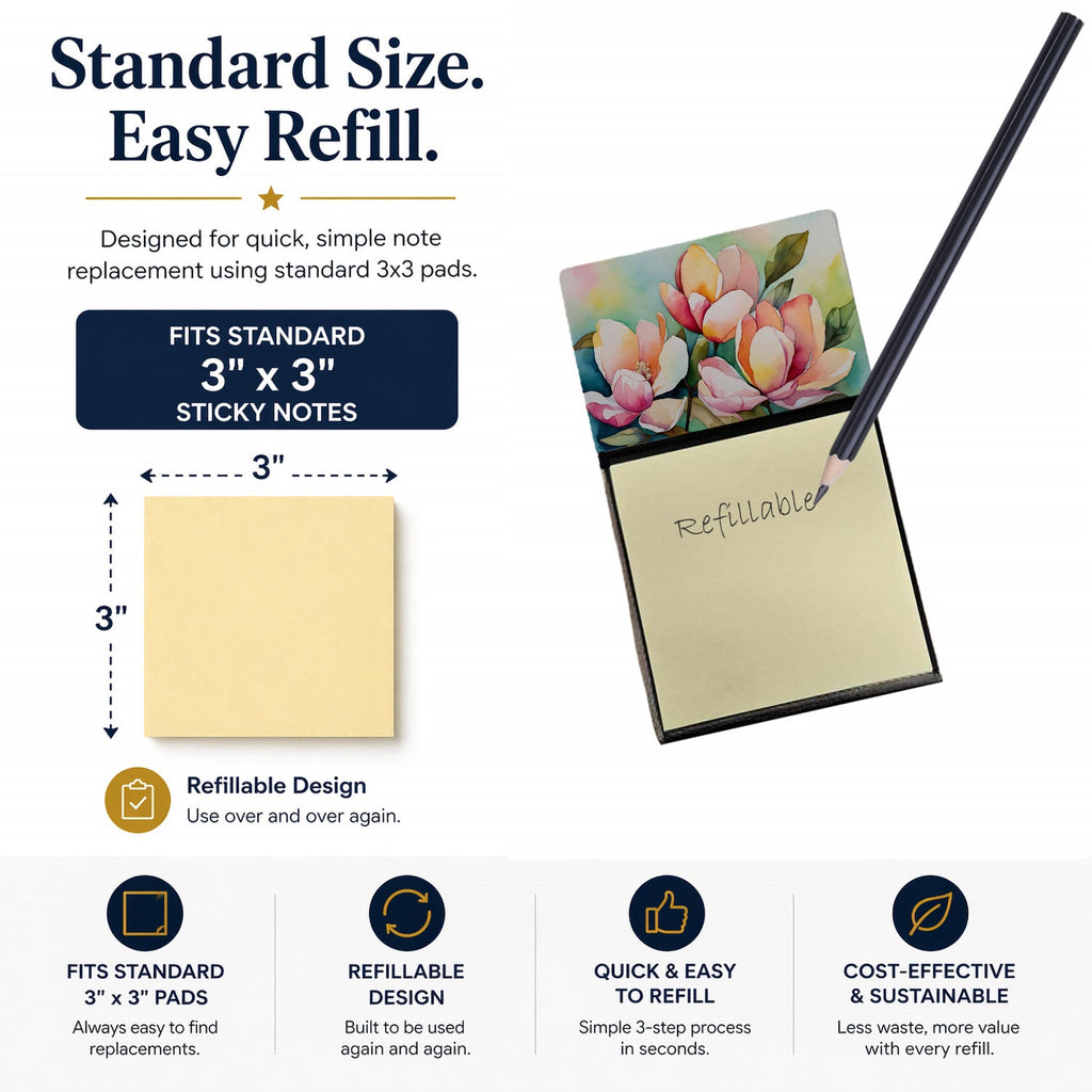 Mississippi Magnolia in Watercolor Watercolor Sticky Note Holder Refillable Dispenser Desk Accessory 3x3 Pad Gift