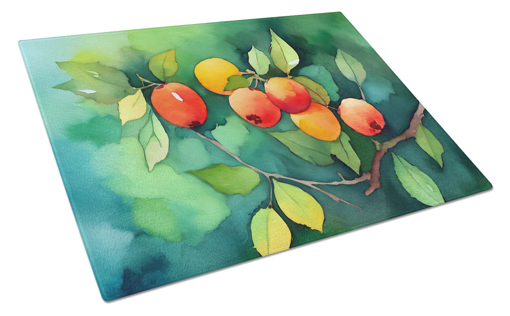 Missouri Hawthorns in Watercolor Cutting Board Tempered Glass Kitchen Cutting Surface, Heat Resistant Chopping, Non-Slip Feet, Food Prep & Serving