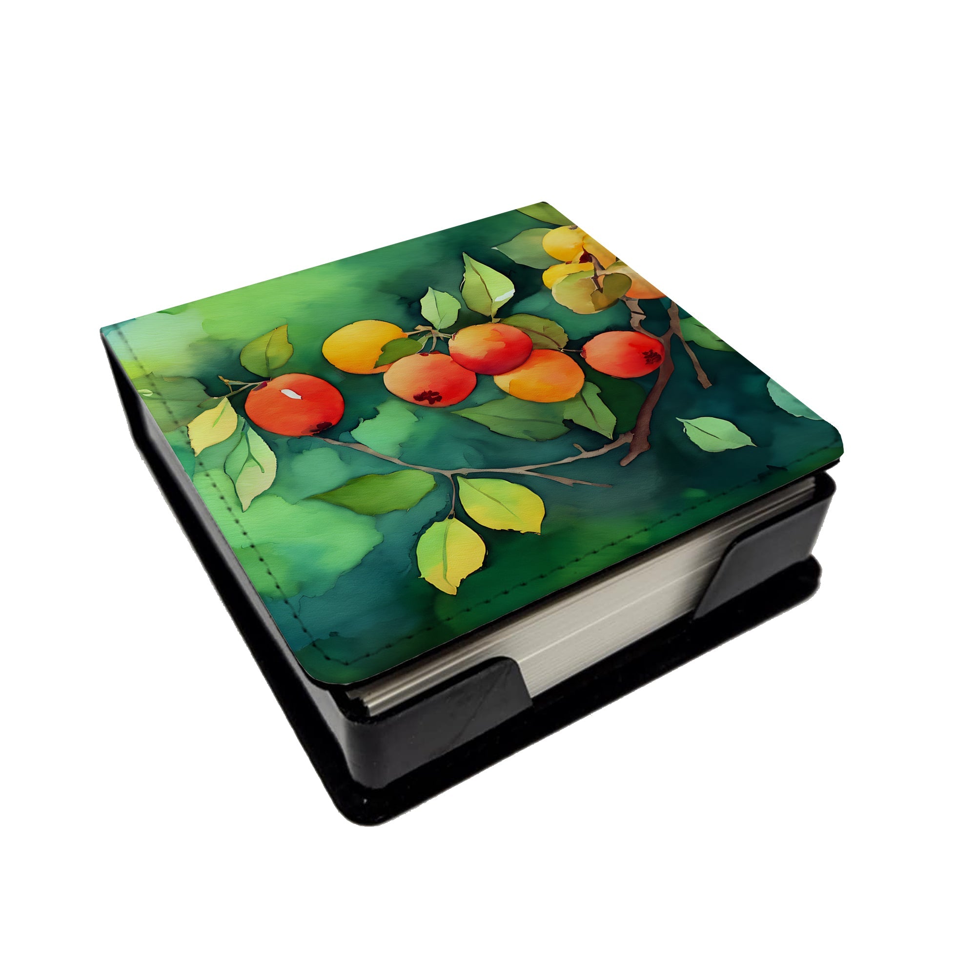 Missouri Hawthorns in Watercolor PU Leather Note Paper Holder with Artist-Designed Cover, Desk Accessory, Office Gift