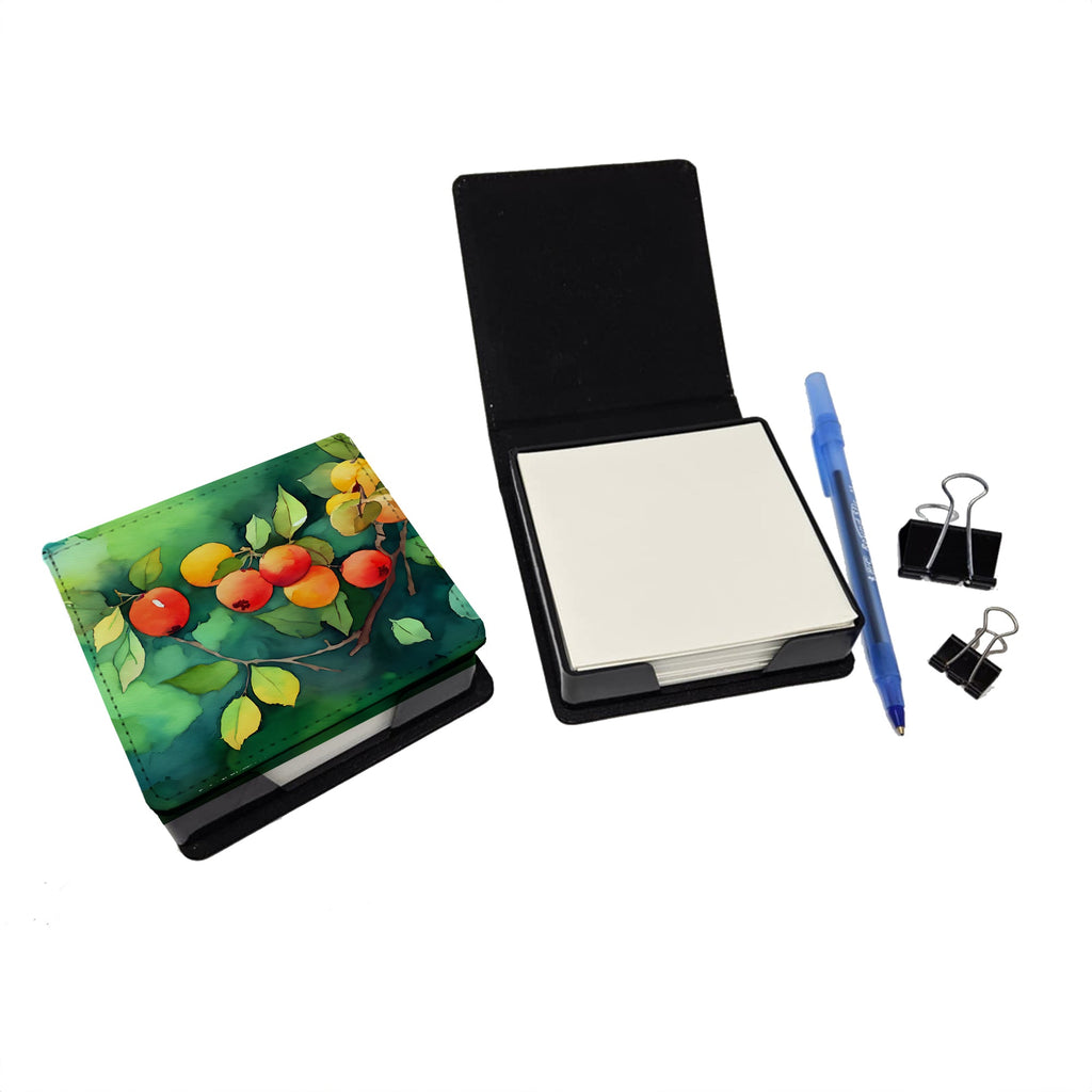 Missouri Hawthorns in Watercolor PU Leather Note Paper Holder with Artist-Designed Cover, Desk Accessory, Office Gift
