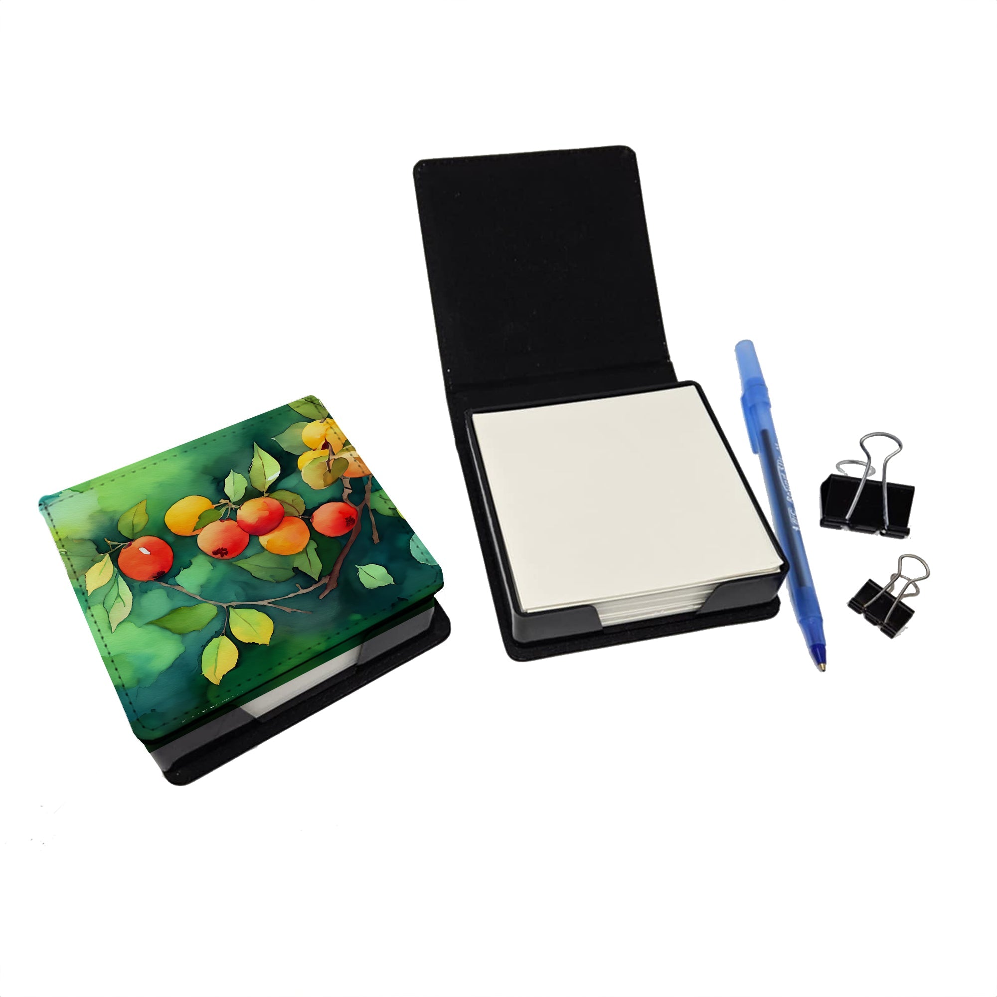 Missouri Hawthorns in Watercolor PU Leather Note Paper Holder with Artist-Designed Cover, Desk Accessory, Office Gift