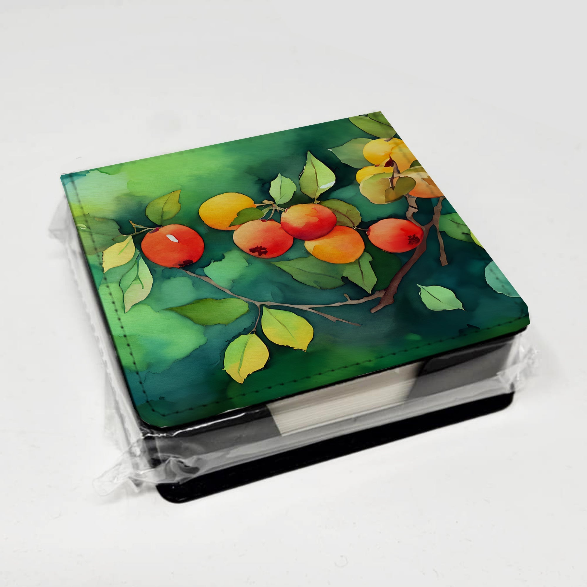 Missouri Hawthorns in Watercolor PU Leather Note Paper Holder with Artist-Designed Cover, Desk Accessory, Office Gift