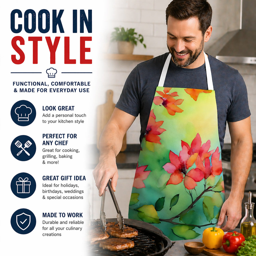 Missouri Hawthorns in Watercolor Apron Cooking Kitchen Server Baking Crafts Gardening for Adult Women Men, Unisex, Large, Multicolor