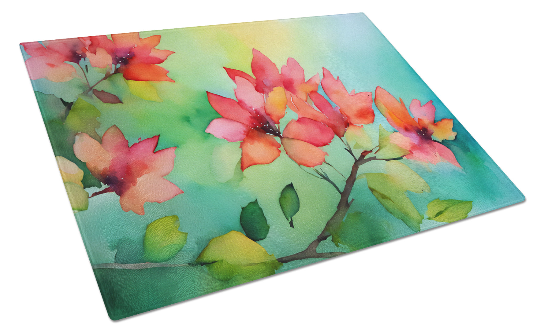 Missouri Hawthorns in Watercolor Cutting Board Tempered Glass Kitchen Cutting Surface, Heat Resistant Chopping, Non-Slip Feet, Food Prep & Serving