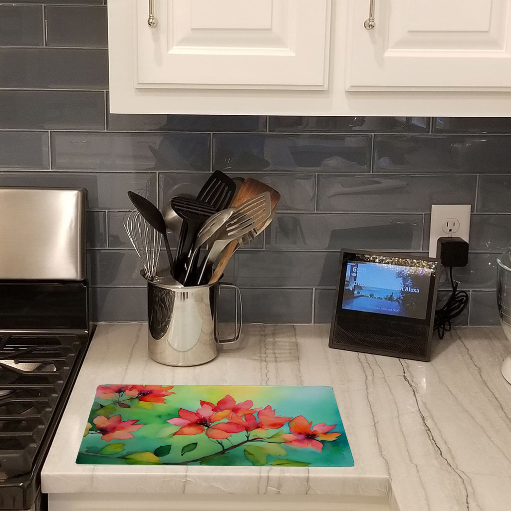 Missouri Hawthorns in Watercolor Cutting Board Tempered Glass Kitchen Cutting Surface, Heat Resistant Chopping, Non-Slip Feet, Food Prep & Serving